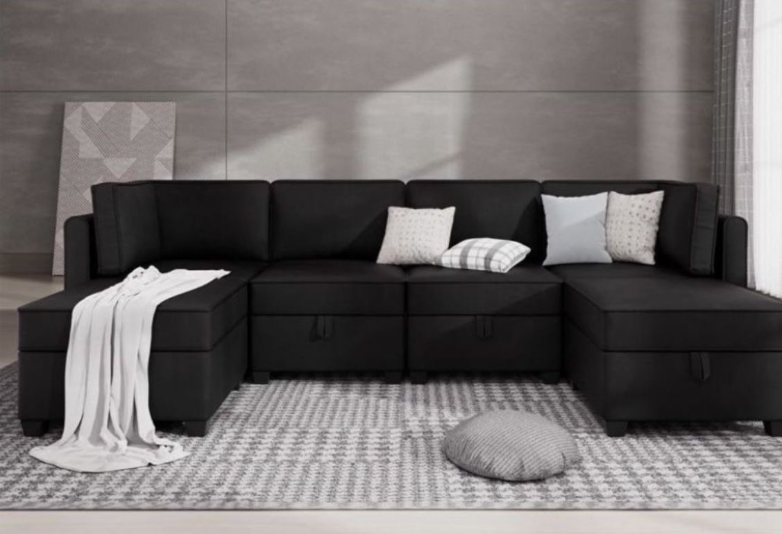New Black Sectional With Storage 