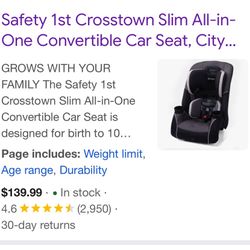 New Open Box Safety First Crosstown slim Car Seat 