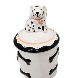 Vintage Hand-Painted Dalmatian Puppy Ceramic Dog Treat Jar - Raised Bones 8.5"