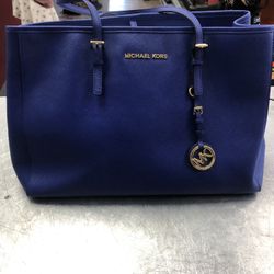 96091 Michael Kors Blue Jet Set Saffiano Leather Tote Bag 586278