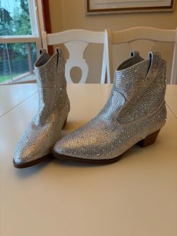 New Girls Sz 3 Silver Sparkly Rhinestone Cowboy Western Boots