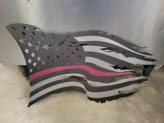 USA Batlle Worn Flag - Thin Red Line - Firefighter Flag 