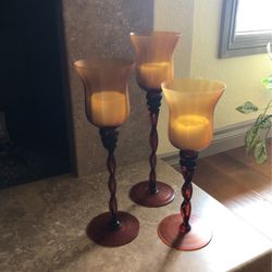 Amber Colored Candle Holders