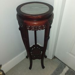 Chinese Carved Rosewood Marble Top Pedestal Stand