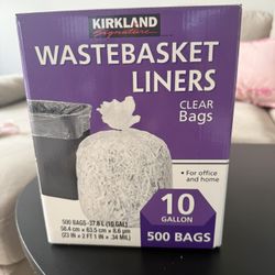 Kirkland Signature Wastebasket Liners 10 Gallon – Clear Bags 500 Bags per box Brand new, unopened Great for home or office