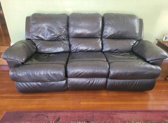 Brown leather recliner couch sofa