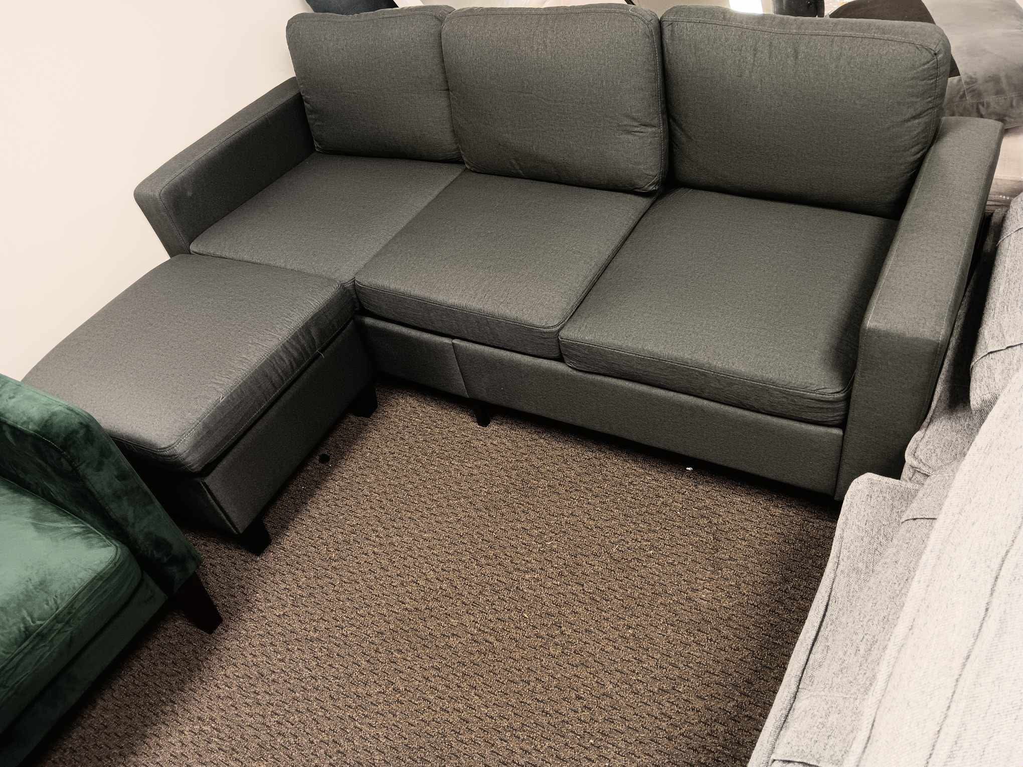 Sectional Couches for Living Room - Convertible L-Shaped Couch - Grey 3 Seater Modern Linen Sofas with Storage Ottoman 78" Sofa for Small Space, Bedro