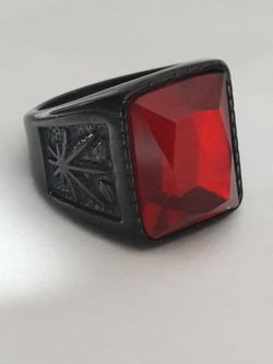 Black Stainless Steel Biker Rings for Men Square Ruby CZ Crystal Size 9