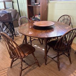 Antique Solid Wood Windsor Style Bow-back Chairs And Dining Set