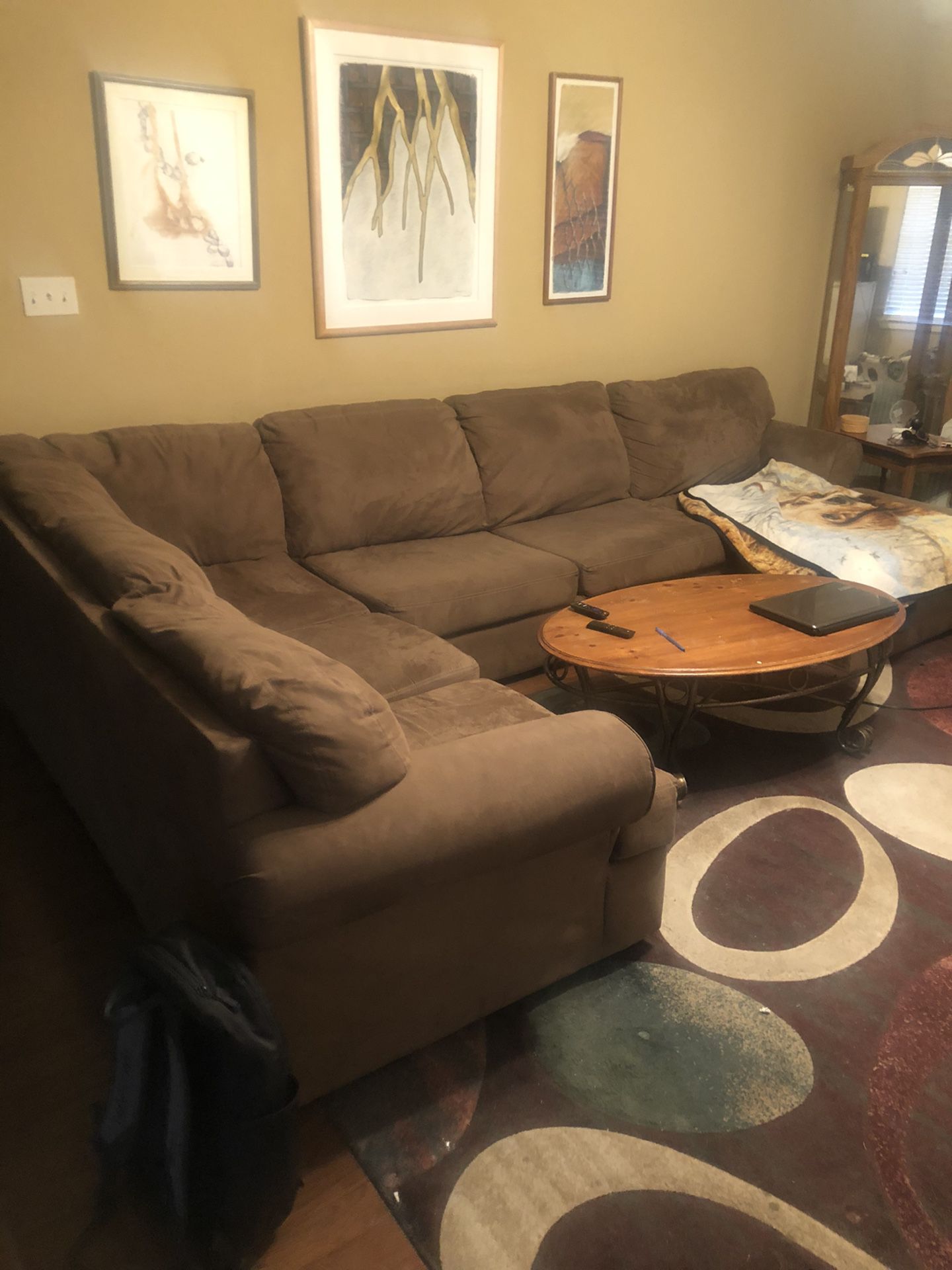 Big sectional with rug and table