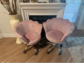 Modern Glam Pink Velvet Shell Vanity Chairs – Set of 2