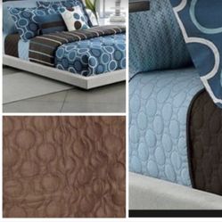Apt 9 from Kohls Bedspread Set  Brown and Light Blue Reversable Quilt With 2 Shams Pillow cases