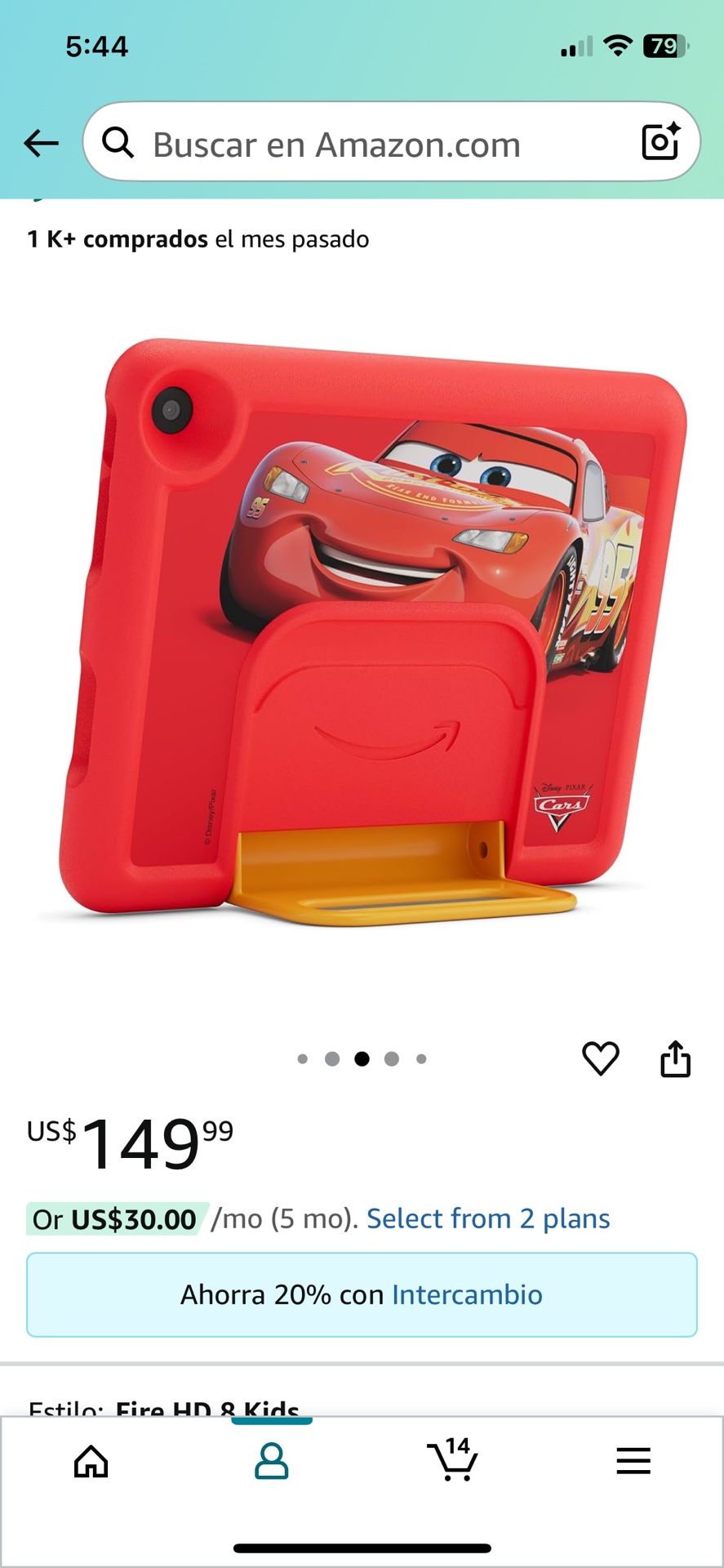 Tablet Amazon  fire HD 8 kids Disney Pixar Cars