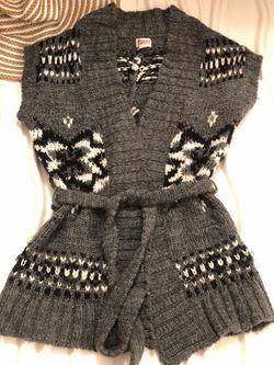 Wool Sleeveless Cardigan with Belt, Size M $50