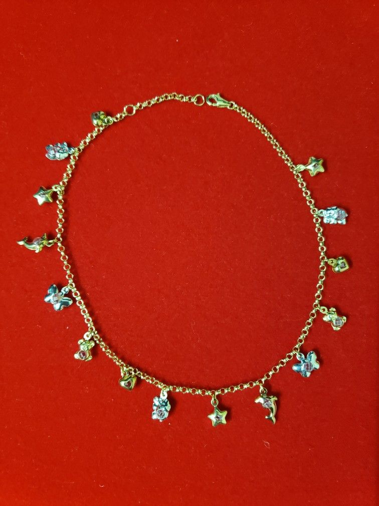 10kt Gold Tri Color Charms Anklet 