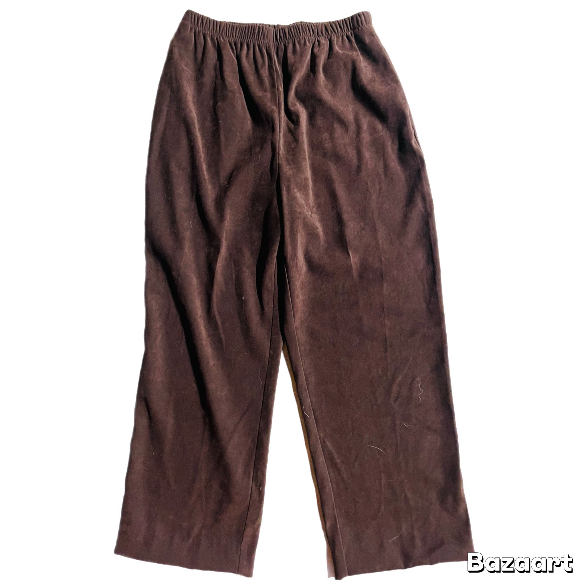Susan Graver Style Womens Brown Flat Front Pants Faux Suede Pants SZ Med