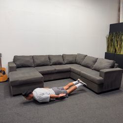 Bonaterra Charcoal Grey 127" U-Shaped Sectional Couch with Chaise - Can Deliver