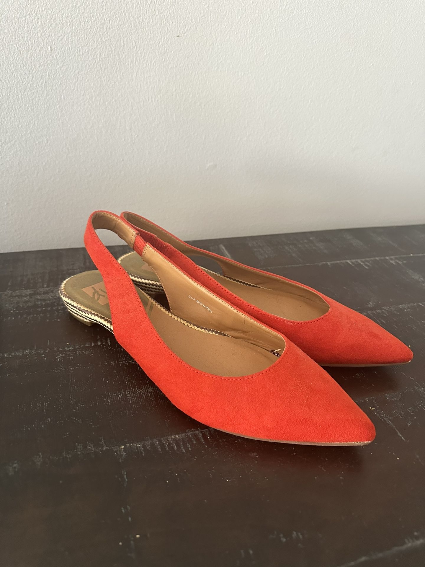 Red Suede Flats Size 8