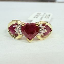 10K Gold, Diamonds & Lab-Created Ruby Ring