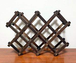 World Market Wood Accordion Foldable 10 Bottles Table Top Freestanding Wine Rack