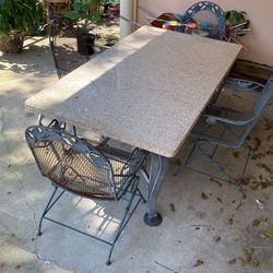 Solid granite Table, With 4 Steel Chairs