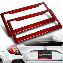 2 X Type-2 Real Red Carbon Fiber License Plate Holder Cover Frame Front + Rear -(3-LF1-002-RDCF X2
