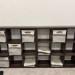 2 Cube storage organizers and 8 collapsible storage bins.