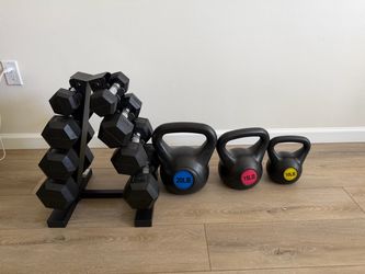 Dumbbell Set with Rack and Kettlebells