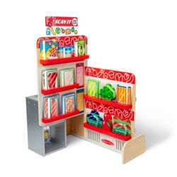 Melissa & Doug Wooden Scan It! Shop Mart Play Set With Electronic Scanner And Wooden Play Food To Scan: Toy Kitchen with Creative Accessories