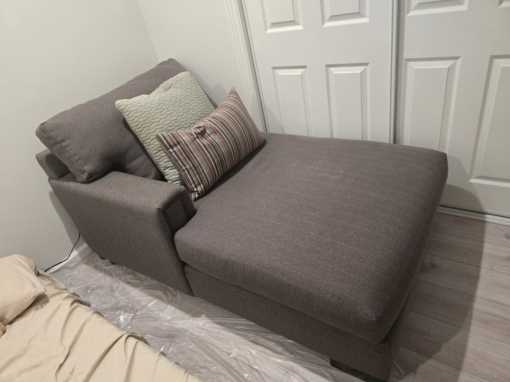 Selling Robert Michael LTD Crawford A(Antique) left facing chaise sofa with 2 pillows.