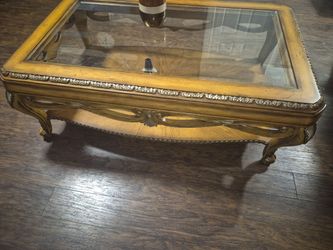 Ornate Wood and Glass Coffee Table
