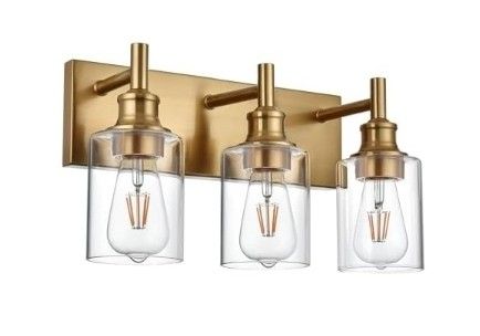 Light Bathroom Vanity Light Vintage Brushed Brass Bathroom Lighting Fixtures Over Mirror with Clear Glass Shades, Farmhouse Industrial Wall Sconces 