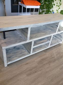Rustic Whitewashed Wood TV Stand