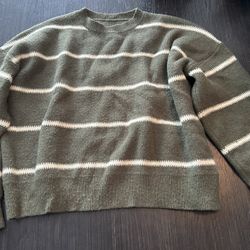 Green and white striped sweater size medium 