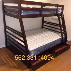 Expresso Full / Twin Wooden Bunkbed With Both Nice Mattresses Included  👈🏼 