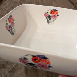 Porcelain Dish Bowl With Floral Skull Design