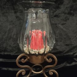 Large Rustic Mexican Glass Candle Holder With Metal Stand