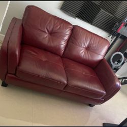 Couch Red Leather Love Seat