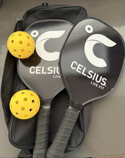Celsius Live Fit Pickleball Paddle Set - 2 Paddles, 2 Balls & Carry Bag - New