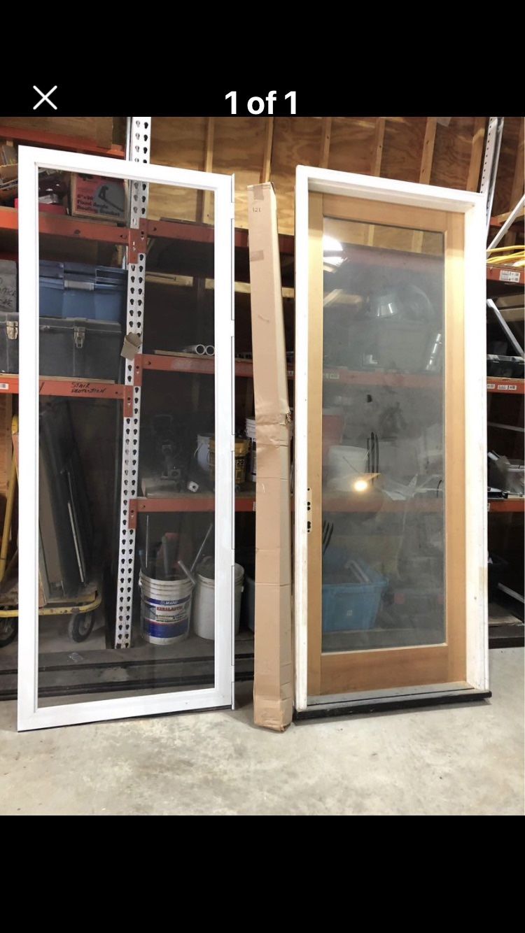 3’O” X 8’0” Pre Hung Fir Insulated Glass Door , 1 3/4” With Full View Aluminum Screen Door. New Never Installed