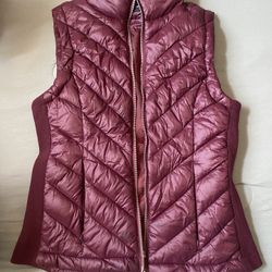 Women's Puffer Vest - Love Tree (Size Medium, Burgundy)