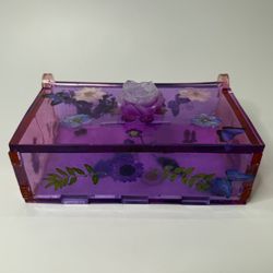 Handcrafted Epoxy Resin Jewelry Box – Floral & Butterfly Design, Translucent Purple