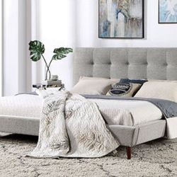 Brand New Grey Queen Platform Bed Frame (Available In California & Eastern King)