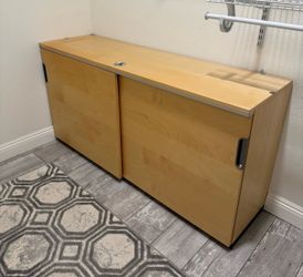 Large Maple Office Credenza Storage Cabinet – Sliding Doors & Lock