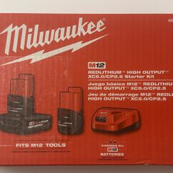M12 12-Volt Lithium-Ion High Output 5.0 Ah and 2.5 Ah Battery Packs and Charger Starter Kit