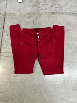 High waisted Refuge Red Skinny Jeans with Gold Buttons