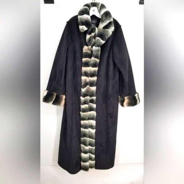 Dennis Basso Designer Women's Faux Fur Pea Coat Jacket Sz Large