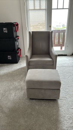 Rocker Armchair with Matching Ottoman - Beige / Greige