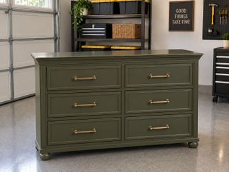 6-Drawer Wood Dresser in Olive Green