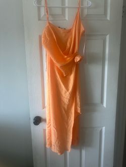 Elegant Peach Wrap-Style Women’s Dress